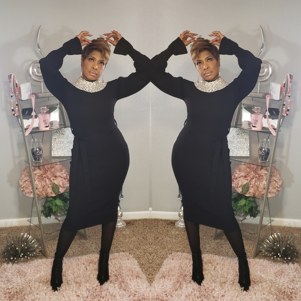 Black Turtleneck Midi Dress